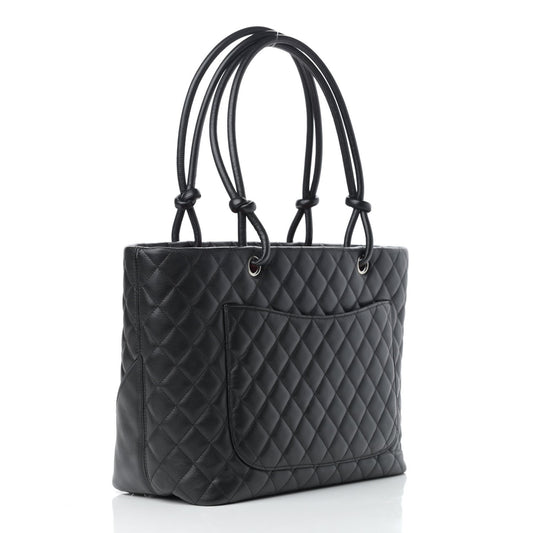 Calfskin Quilted Large Cambon Tote Black