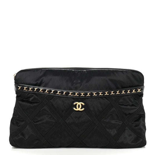 Nylon Grosgrain Large Lifestyle Pouch With Foldable Tote Black