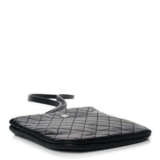 Aged Calfskin Quilted Crossbody Bag Black