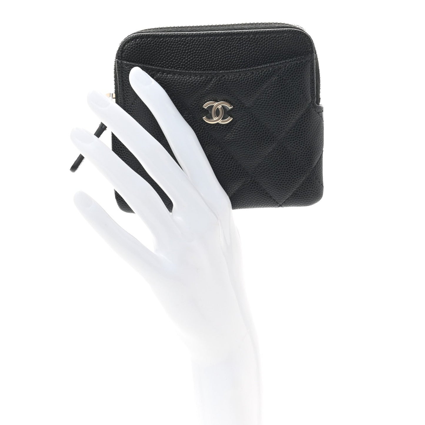 Caviar Quilted Zip Card Holder Wallet Black