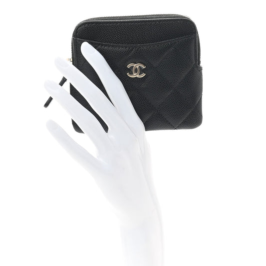 Caviar Quilted Zip Card Holder Wallet Black