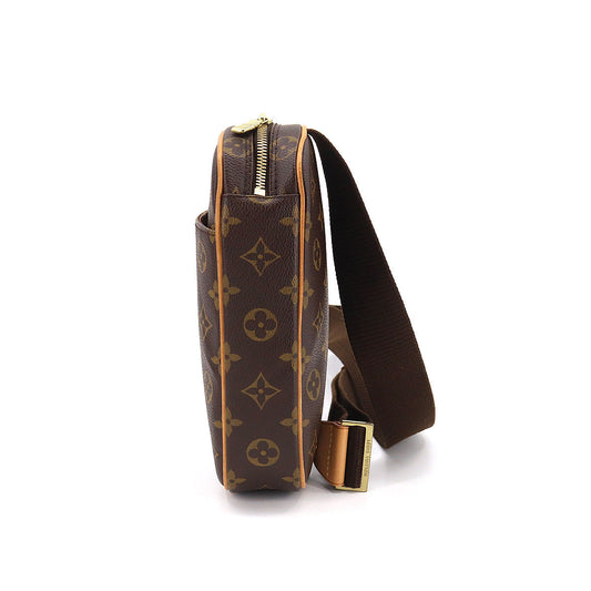 Louis Vuitton Monogram Pochette Gange Body Bag Brown Gold Metal Fittings