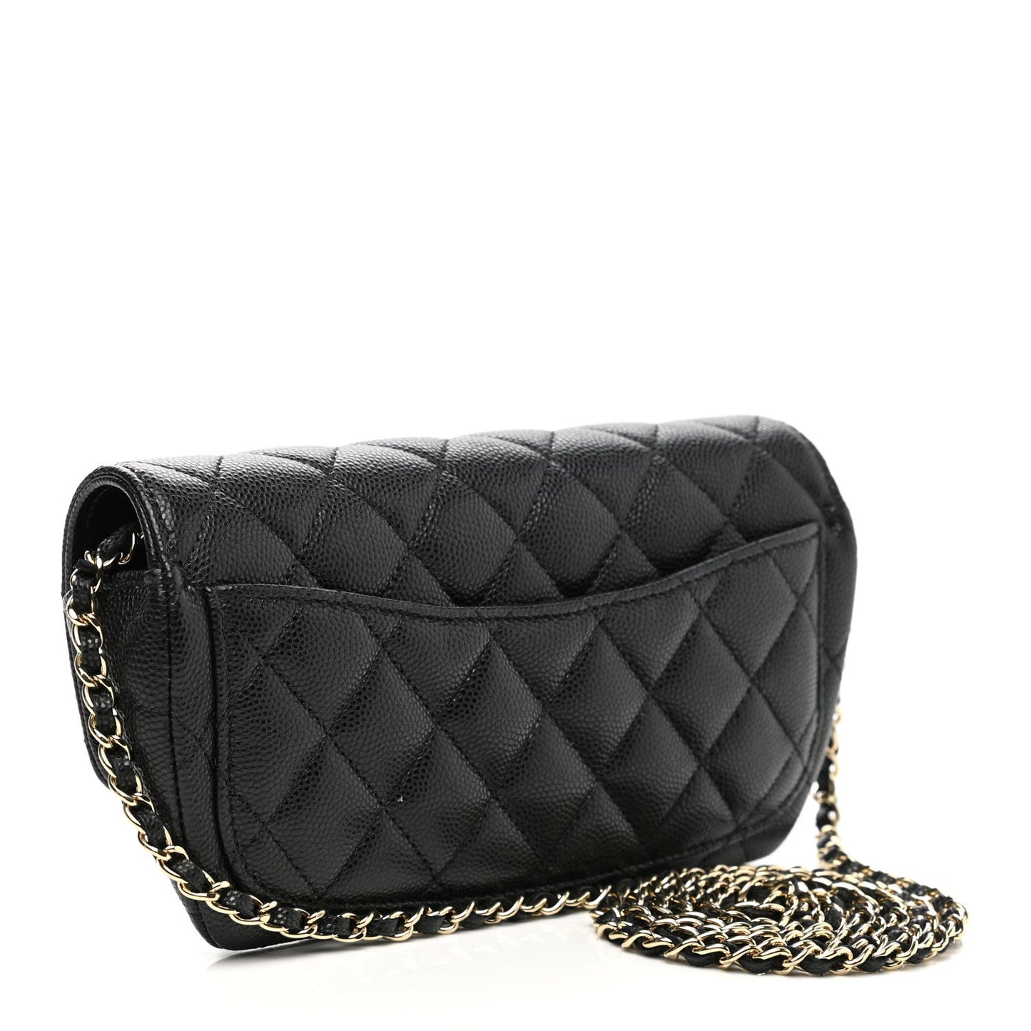 Caviar Quilted Glasses Case With Chain Black