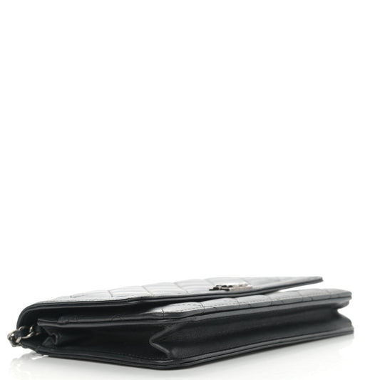 Chanel Lambskin Quilted Boy Wallet On Chain WOC Black