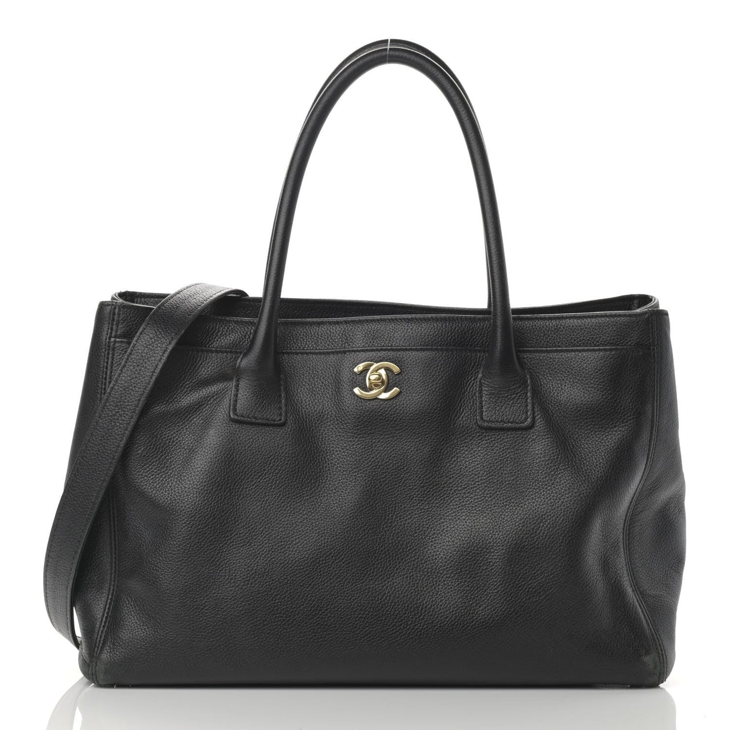 Calfskin Cerf Executive Shopper Tote Black