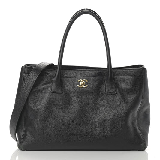 Calfskin Cerf Executive Shopper Tote Black