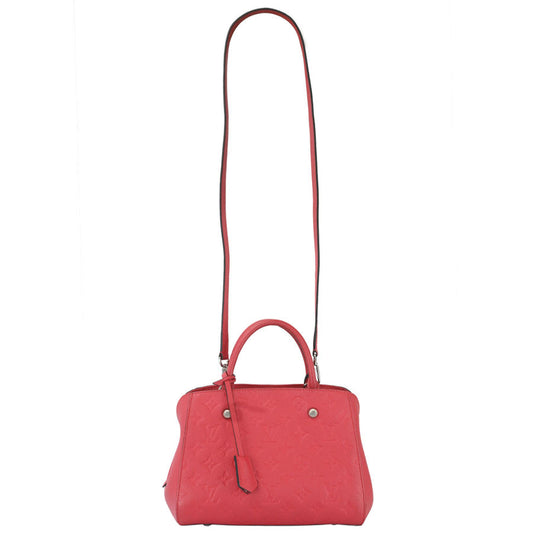 Louis Vuitton Montaigne BB Monogram Implant Dahlia Red Leather 2WAY Handbag Shoulder Bag