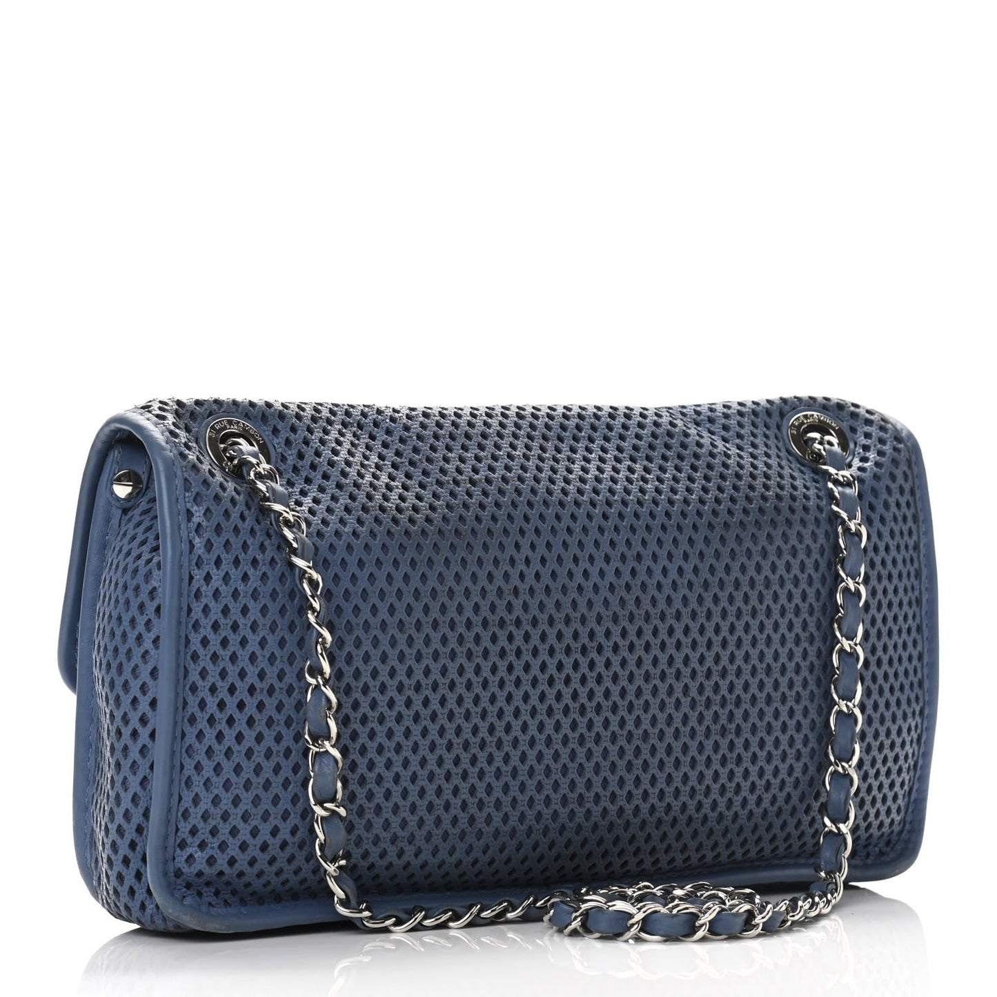 Perforated Calfskin Large Up In The Air Flap Blue