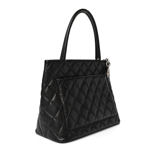 Caviar Quilted Medallion Tote Black