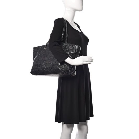 Glazed Calfskin Large On The Road Tote Black
