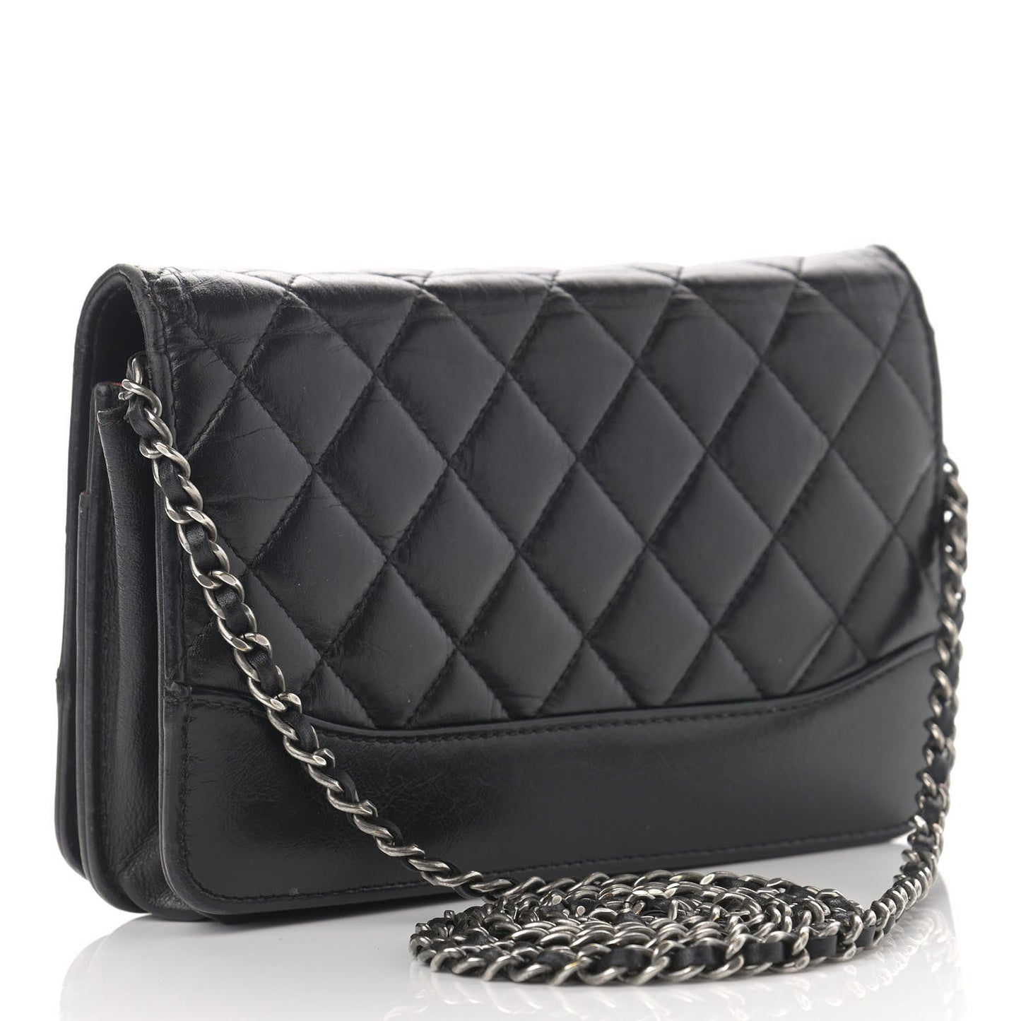 Aged Calfskin Quilted Gabrielle Wallet On Chain WOC Black