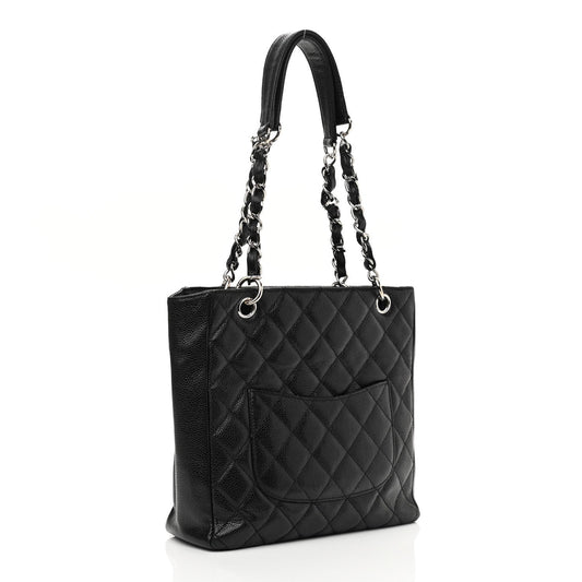 Caviar Quilted Petit Shopping Tote PST Black