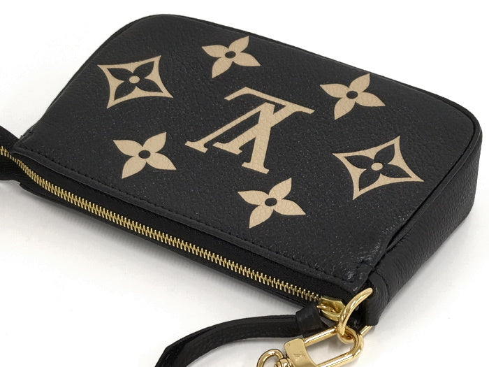 Louis Vuitton Mini Pochette Pouch Monogram Emplant Black Beige