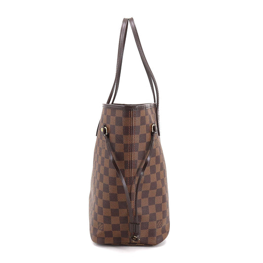Louis Damier Neverfull MM Tote Bag Pouch Ebene Series Brown Gold Metal Fittings