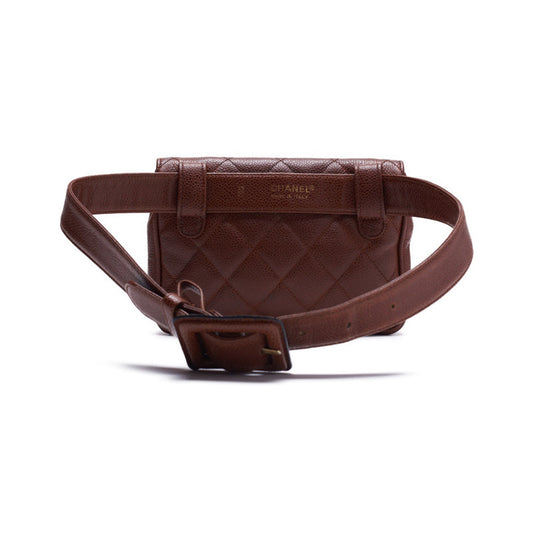 Chanel Mini Matelasse V Flap Waist Pouch Caviar Skin Brown