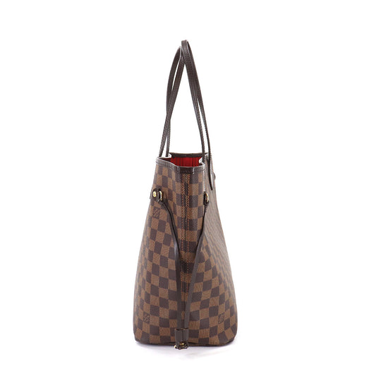 Louis Vuitton Damier Neverfull MM Tote Bag Ebene Series Brown Gold Metal Fittings