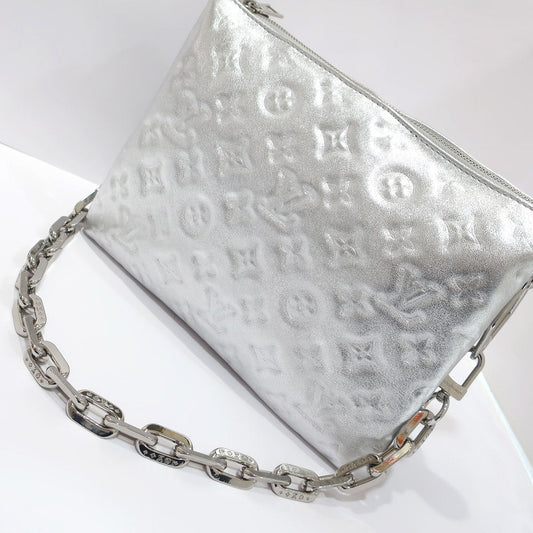 Louis Vuitton Coussin PM Monogram Embossed Lambskin Leather Silver