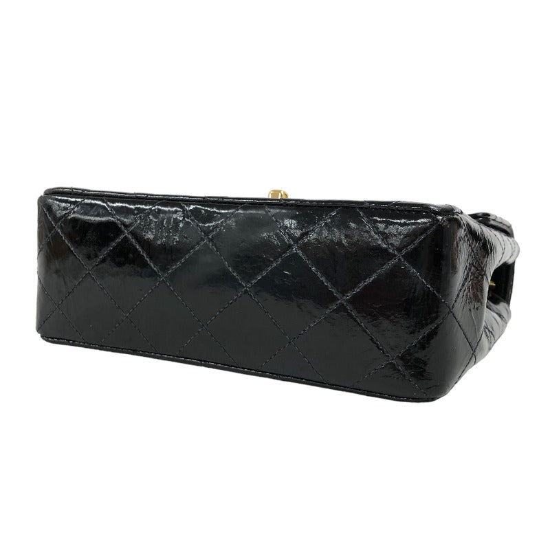 Chanel Mini Matelasse Gold Patent Shoulder Bag Black