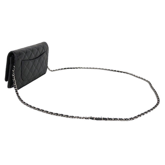 Chanel Classic Chain Wallet Shoulder Bag Black Silver