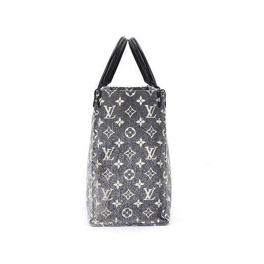 Louis Vuitton Monogram Jacquard Denim On The Go MM 2 Way Tote Shoulder Bag Gray White Black