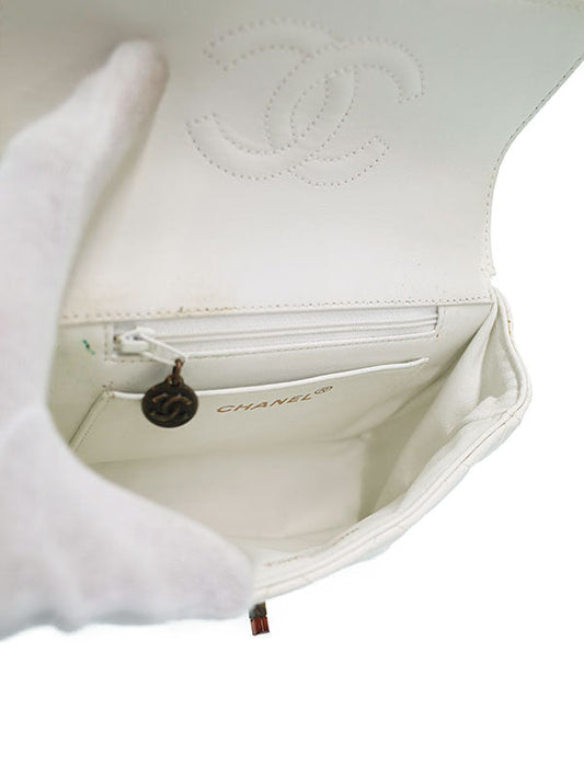 Chanel Mini Matelasse Chain Shoulder Bag White
