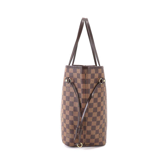 Louis Vuitton Damier Neverfull MM Tote Bag Ebene Brown Red Gold Metal Fittings