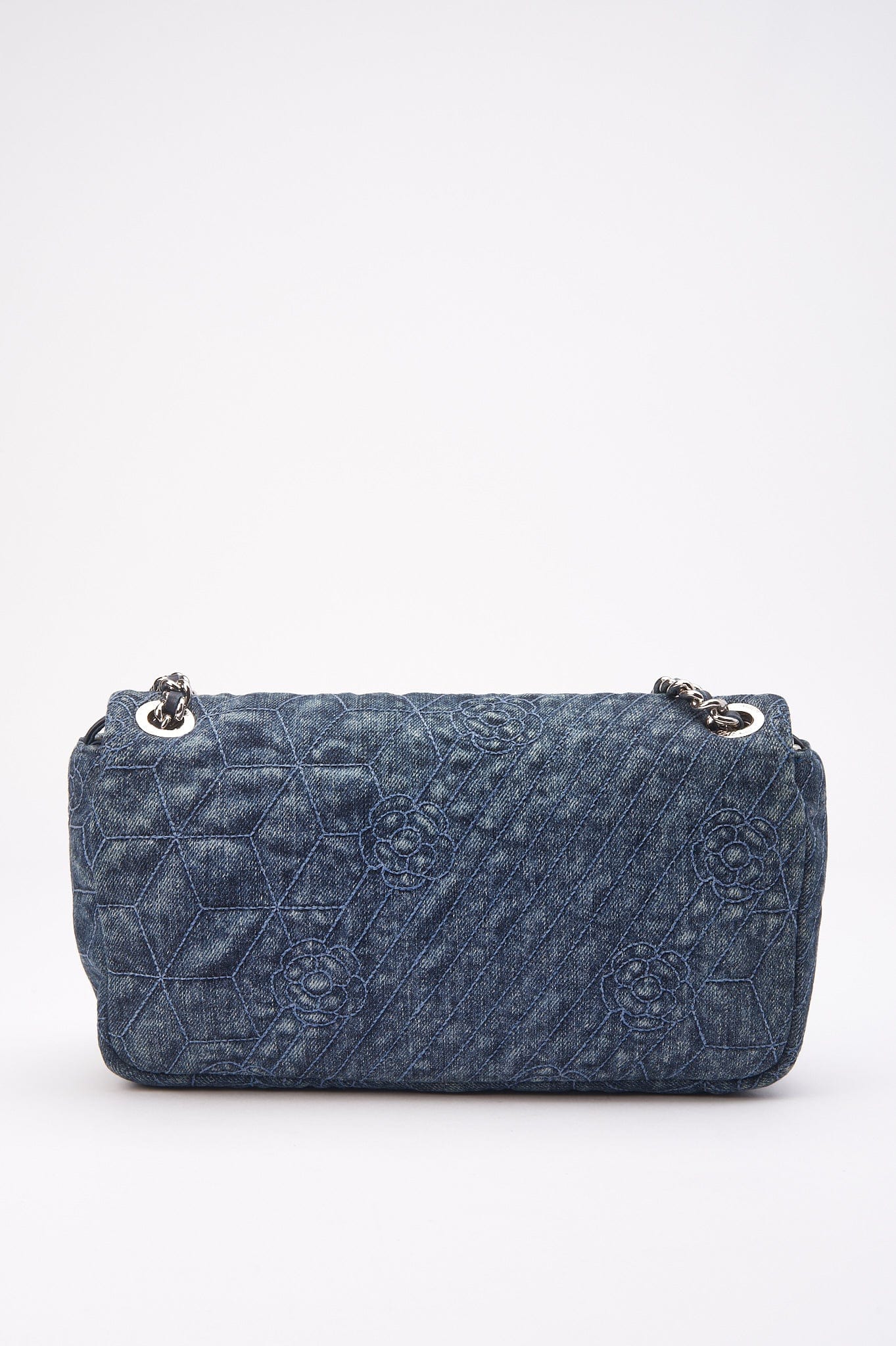 Chanel Blue Denim Camellia Embroidered CC Flap Bag