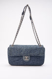 Chanel Blue Denim Camellia Embroidered CC Flap Bag