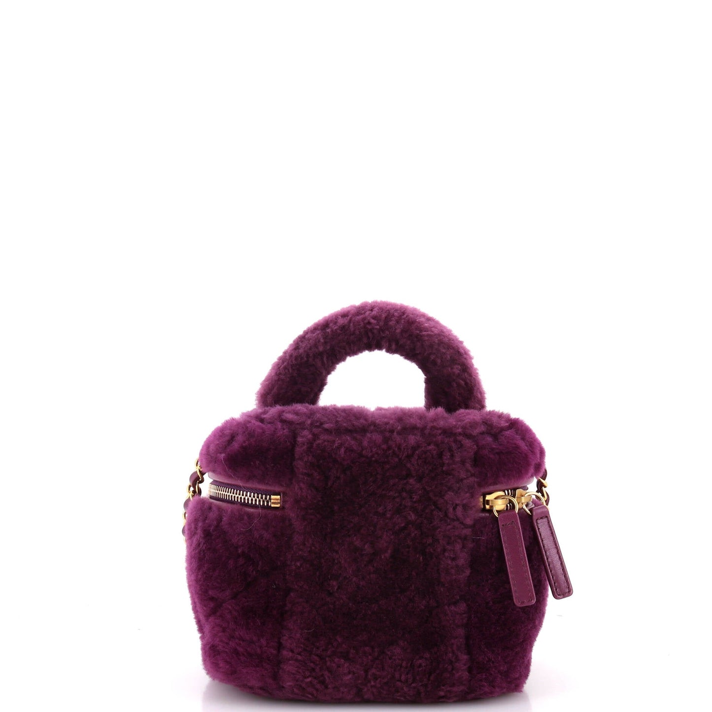 Coconing Top Handle Vanity Case with Chain Quilted Shearling Small
