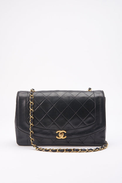 Chanel Diana Black Single Flap with 24k gold plated hardware