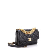 Crystal Logo Letters Chain Handle Flap Bag Quilted Lambskin Small