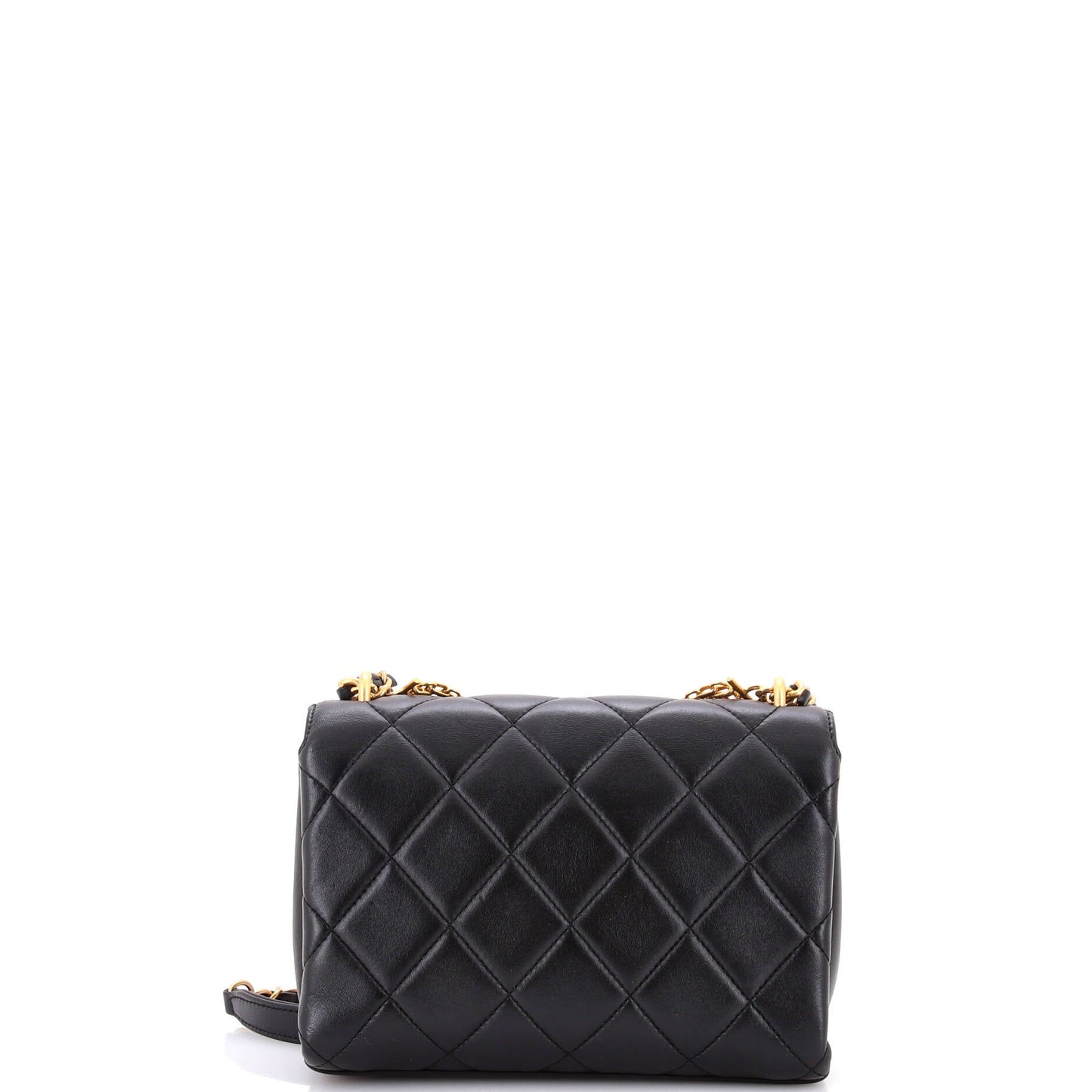 Crystal Logo Letters Chain Handle Flap Bag Quilted Lambskin Small
