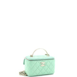 Pearl Detail Handle Vanity Case with Chain Quilted Lambskin Small