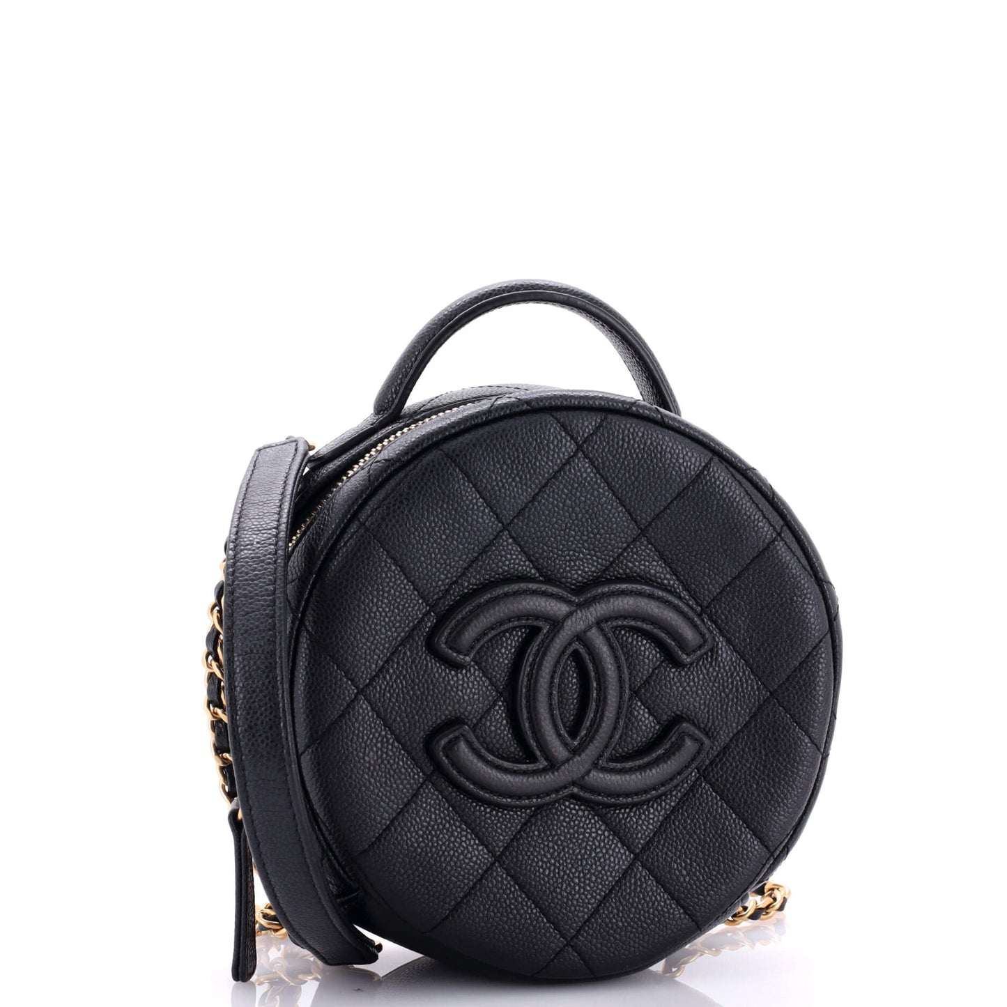 Round Vanity With Chain Quilted Caviar Small