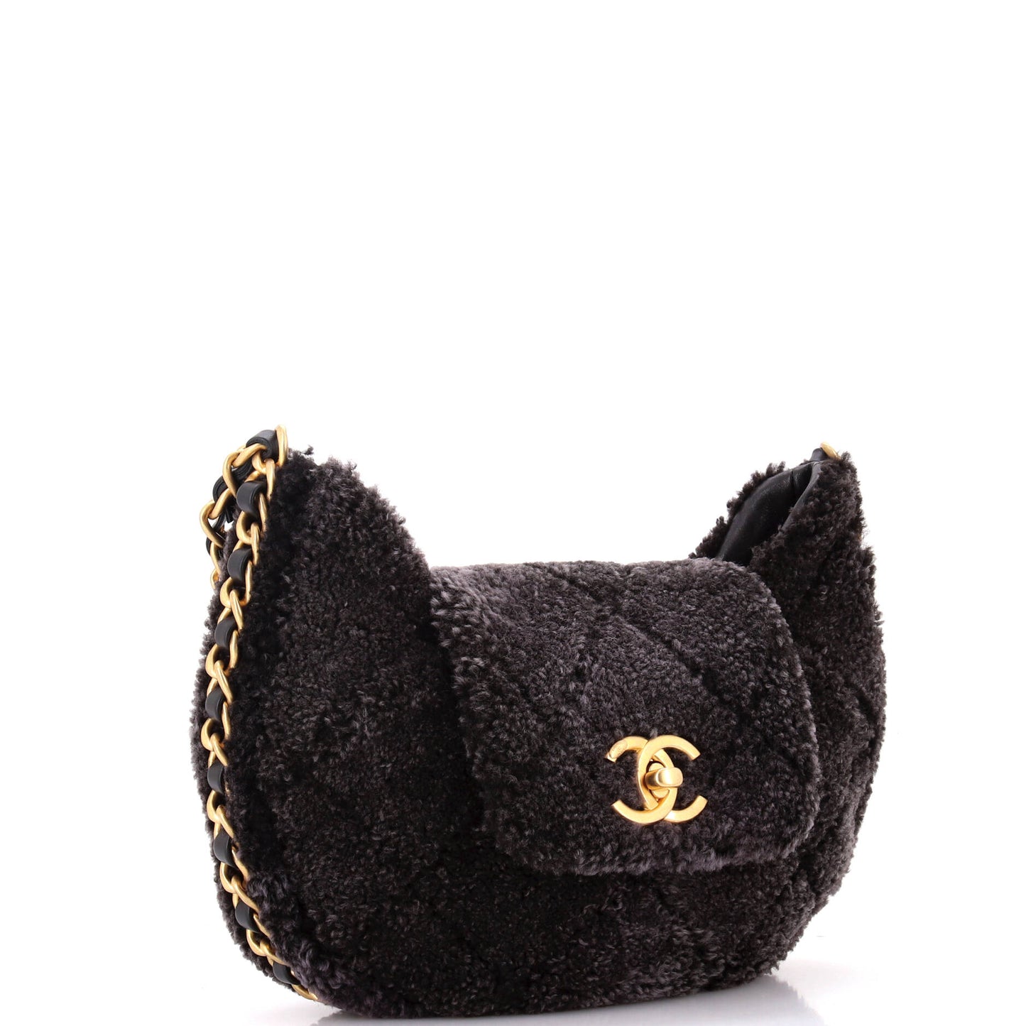 CC Flap Chain Around Hobo Quilted Shearling