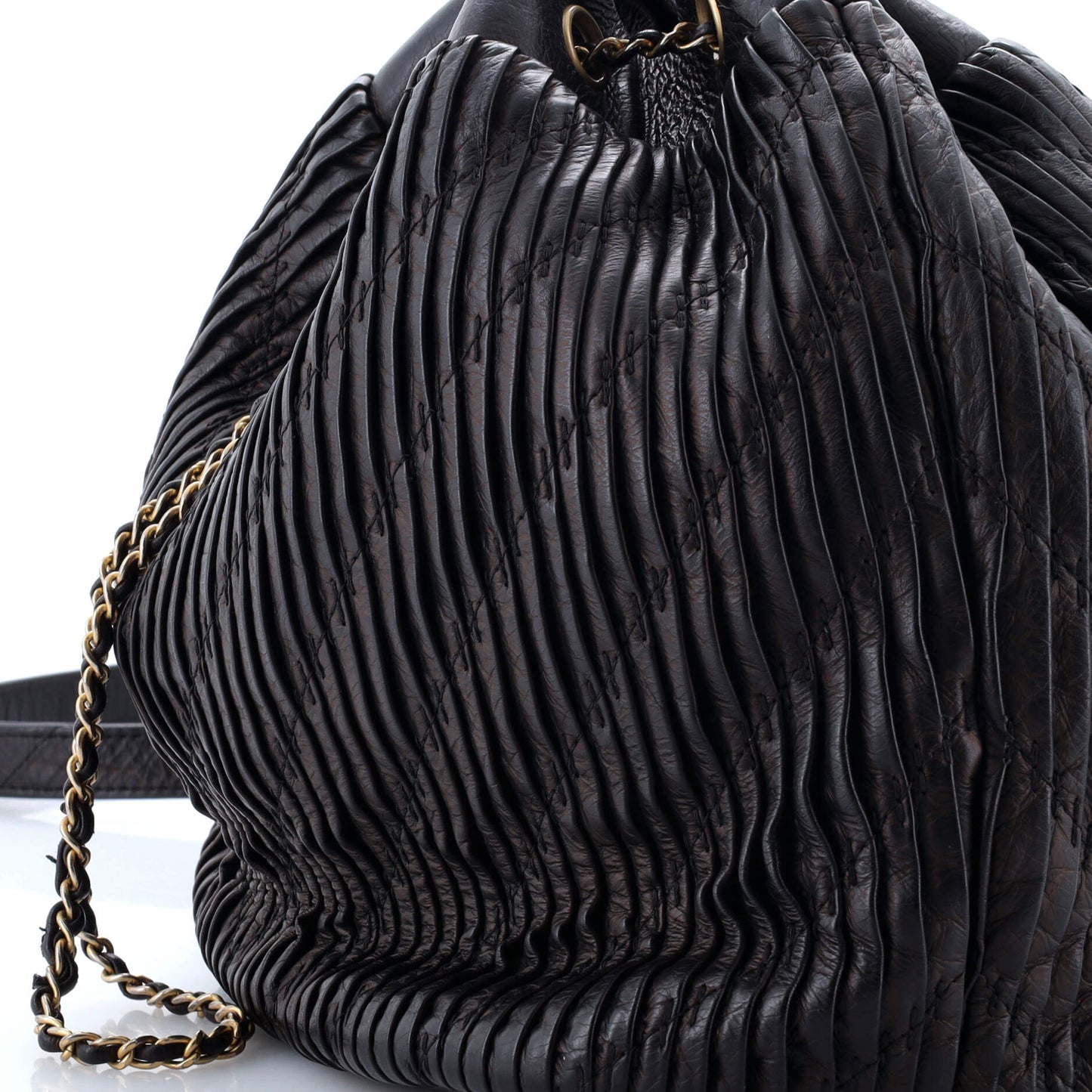 Coco Pleats Drawstring Bag Pleated Crumpled Calfskin Medium