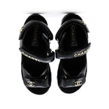 Women's Logo Velcro Strap Wedge Sandals Quilted Metallic Leather