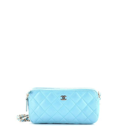 Double Zip Clutch with Chain Quilted Lambskin