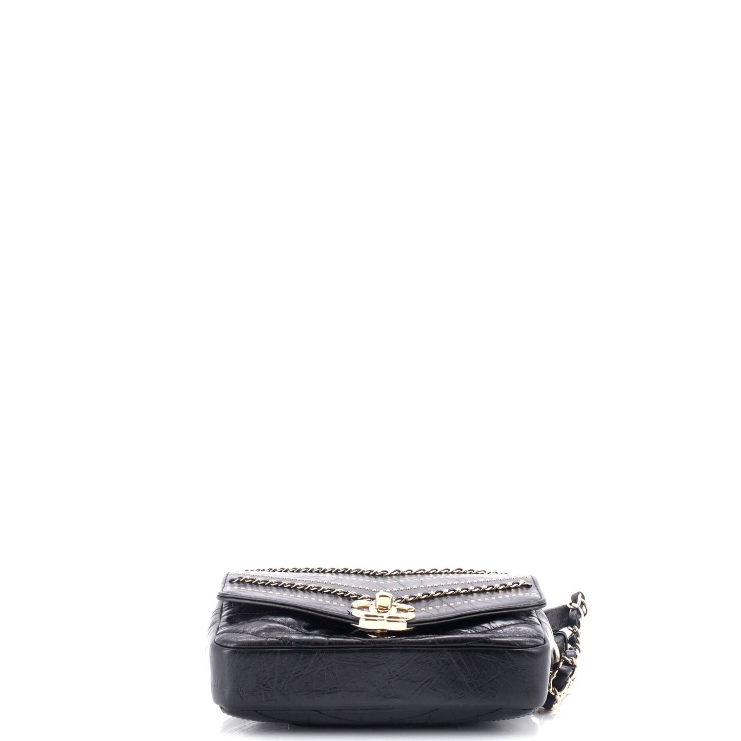 Envelope Square Chain Flap Bag Chevron Embellished Calfskin Mini