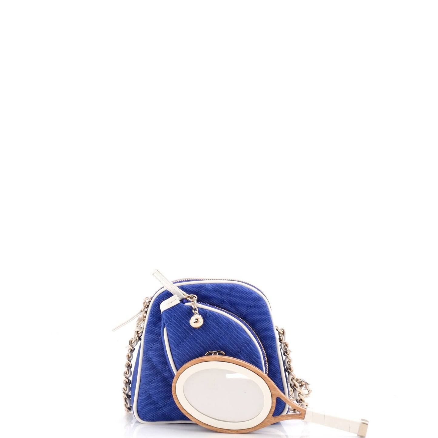 CC Tennis Racket Clutch with Chain Quilted Canvas and Leather Small