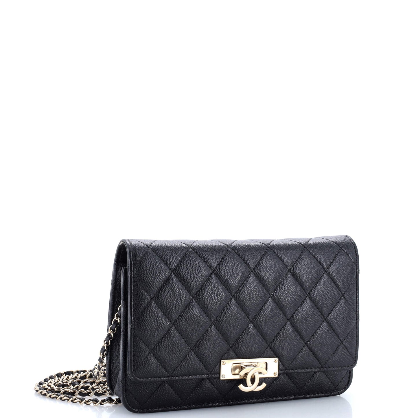 Golden Class Wallet on Chain Quilted Caviar