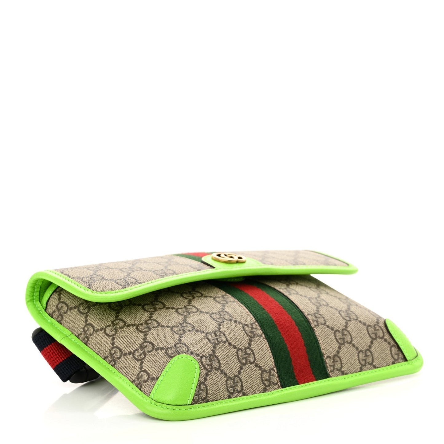 Amelia GG Supreme Monogram Web Small Ophidia Belt Bag Beige Ebony Electric Green