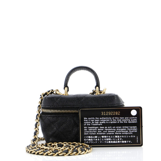 Top Handle Zip Around Vanity Case with Chain Quilted Caviar Mini