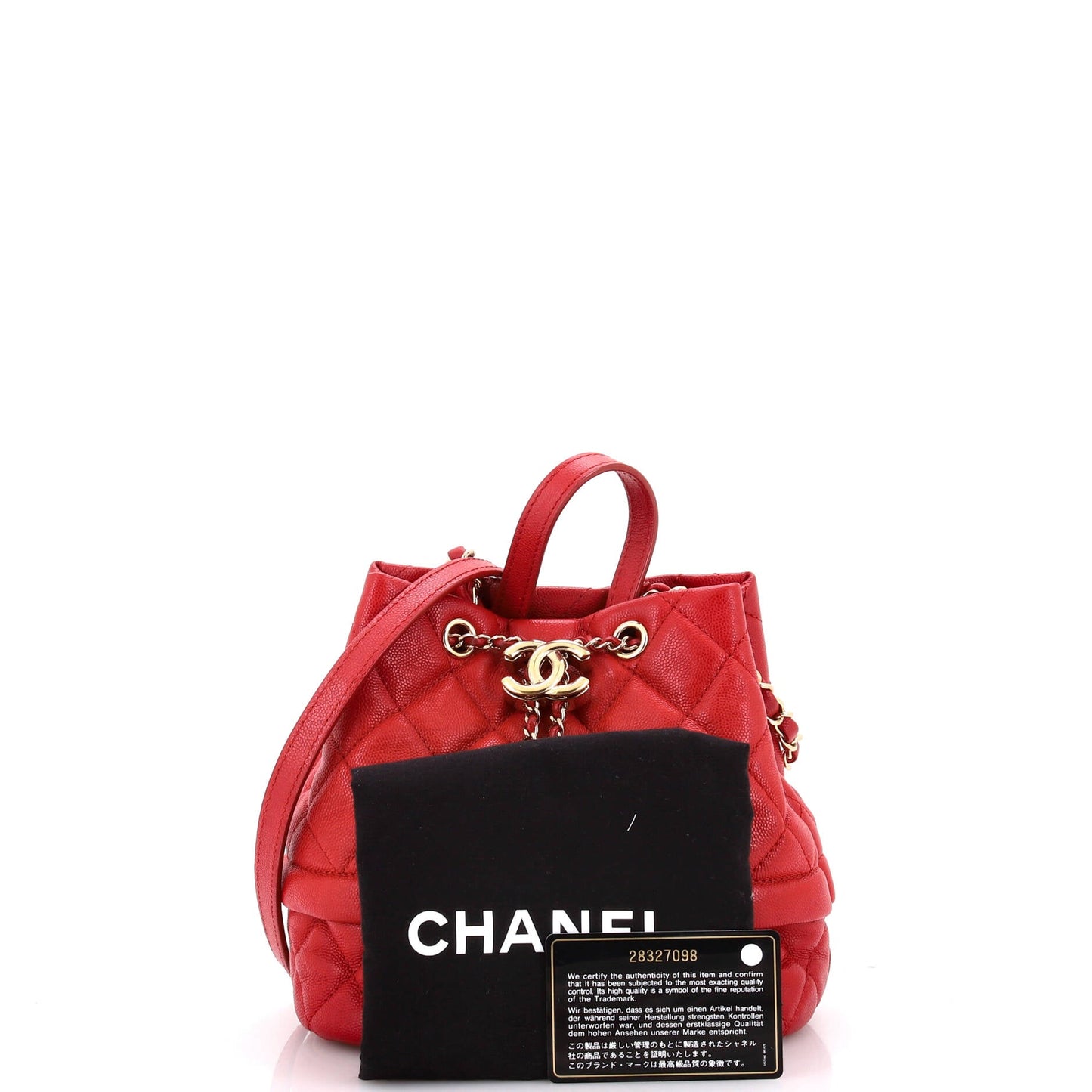 Rolled Up Drawstring Bucket Bag Quilted Caviar Small
