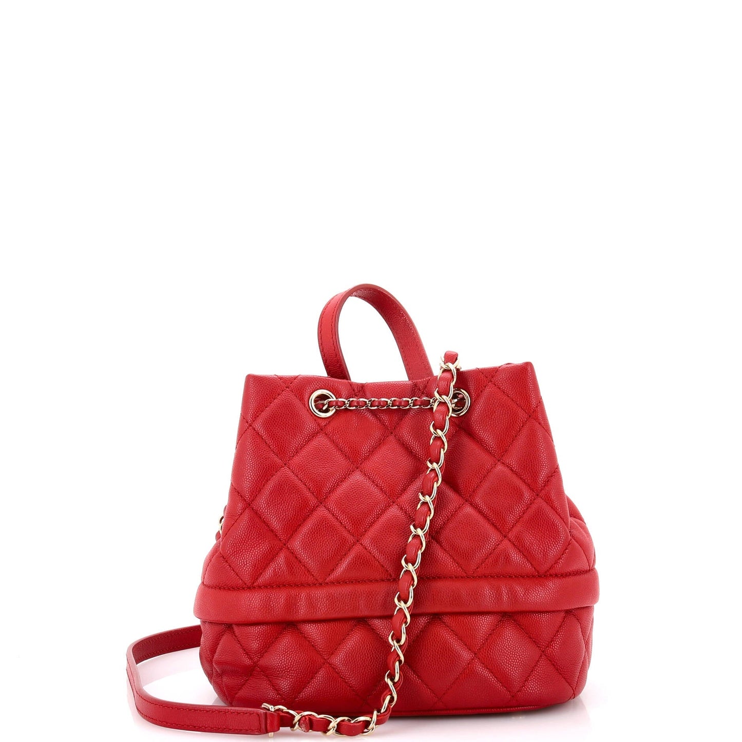Rolled Up Drawstring Bucket Bag Quilted Caviar Small