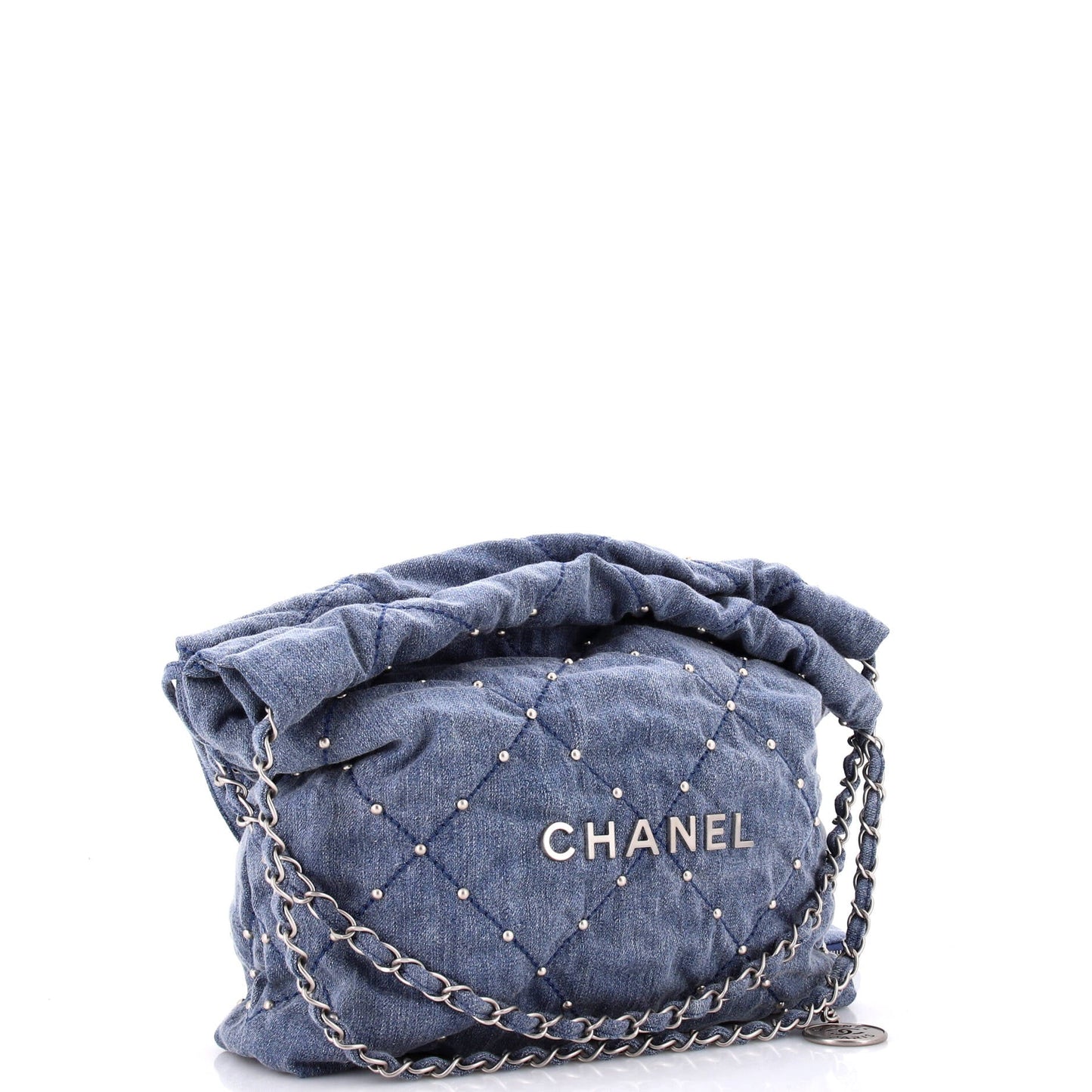 22 Chain Hobo Quilted Studded Denim Small