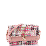 CC Stud Double Flap Bag Quilted Tweed with Leather Small