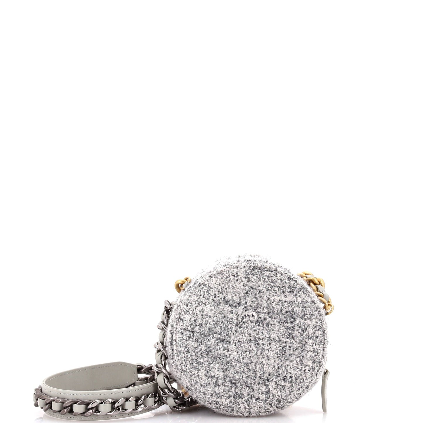 19 Round Clutch with Chain Quilted Tweed