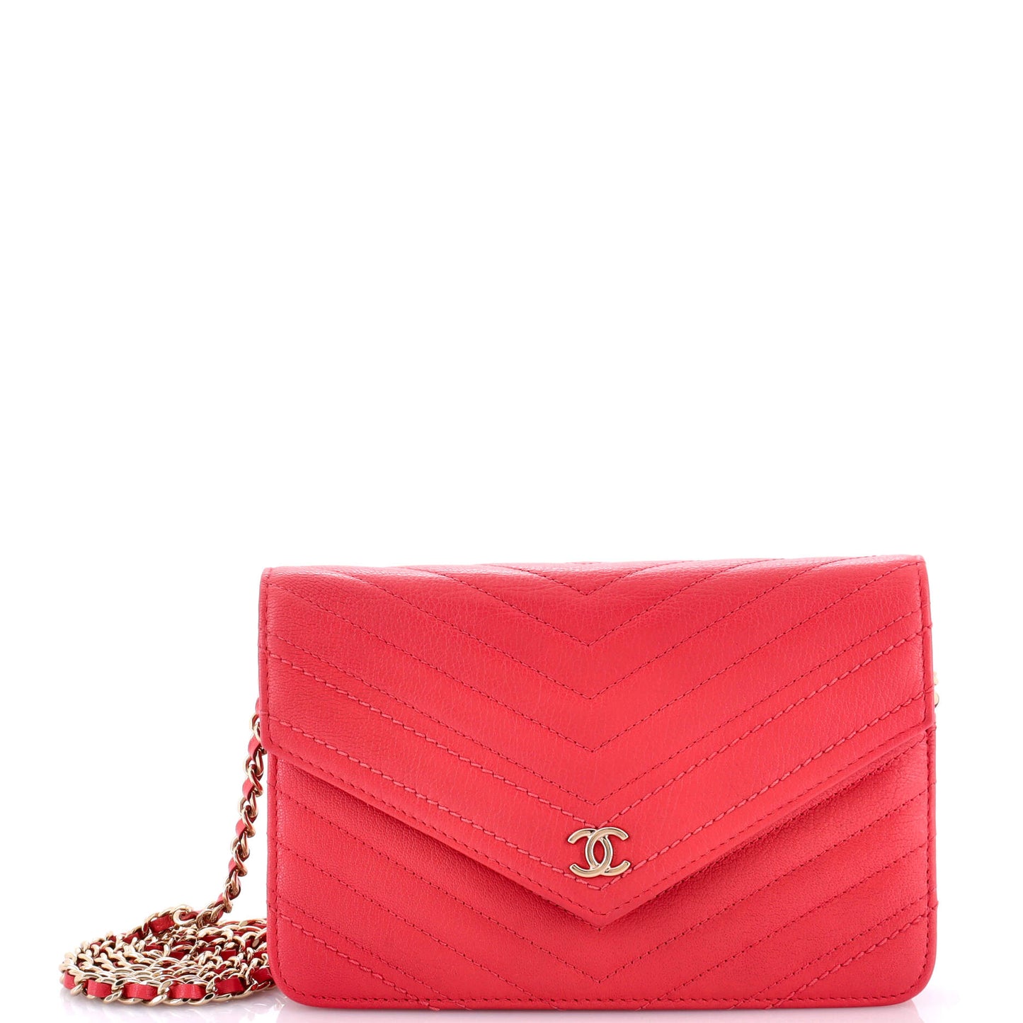 Envelope Wallet on Chain Chevron Calfskin