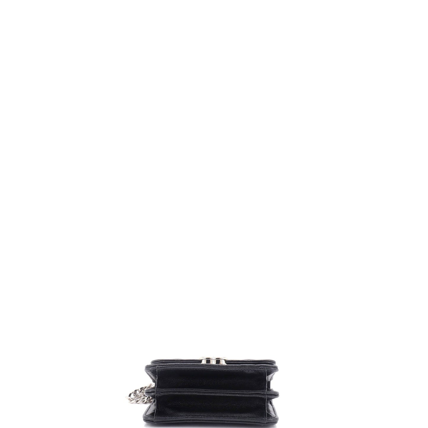 Coco Enamel Top Handle Flap Clutch with Chain Quilted Caviar